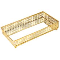 Bandeja retangular dourada com espelho Mart 24x12,5 Bandeja retangular dourada com espelho Mart 24x12,5