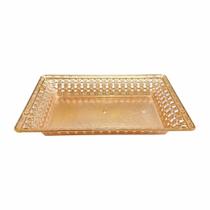 Bandeja Retangular Dourada Com Toque De Rose Para Decoração 32 Cm