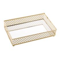 Bandeja Retângular Dourada em Metal C/Espelho 21x13x5cm Lyor