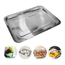 Bandeja Retangular Em Aço Inox 40x30cm Rasa Para Café, Saladas E Porções Elegância E Resistência Profissional