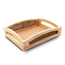 Bandeja Retangular em Madeira Pinus com Palha Café da Manhã, Chá ou Decoração Rústica