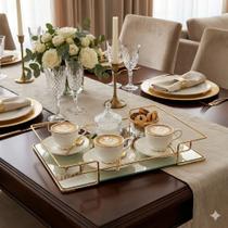 Bandeja Retangular Espelhada Decorativa com Alças Dourada 30x20cm Alira Home