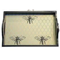 Bandeja Retangular Estampa Abelha MDF 30X26X6cm Preta C Alça - Tuut Bandeja Retangular Estampa Abelha MDF 30X26X6cm Preta C Alça - Tuut