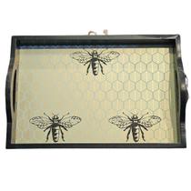 Bandeja Retangular Estampa Abelha MDF 30X26X6cm Preta C Alça Bandeja Retangular Estampa Abelha MDF 30X26X6cm Preta C Alça