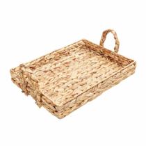 Bandeja retangular fibra natural rústica 30X40X6Cm com alça servir café da manhã Rafimex