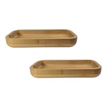 Bandeja Retangular Funda De Bambu 24cm Café Da Manhã 2 Peças