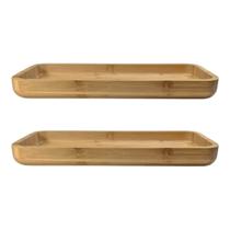 Bandeja Retangular Funda De Bambu Marrom 34cm Grande 2 Peças
