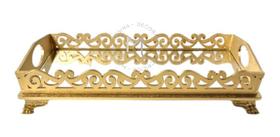 Bandeja Retangular - Fundo Espelhado Dourado - Decoração com Alça de Mesa - Magicril Decor