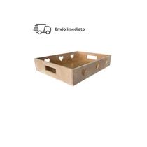 Bandeja Retangular G Coração Com Alça Lisa Para Café Da Manhã/Organizadora 35x25x6 MDF CRU