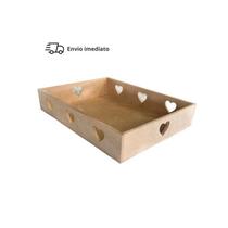 Bandeja Retangular G Coração e Alça Multiuso 35x25x6 MDF CRU