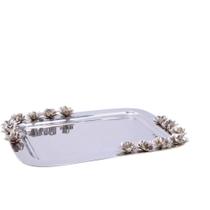 Bandeja Retangular Inox com Rosas 63x43cms Sarquis Samara