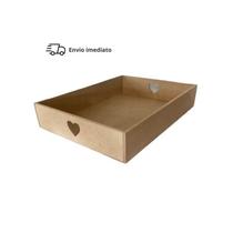 Bandeja Retangular Lisa G Com Alça Coração Para Café Da Manhã 35x25x6 MDF CRU