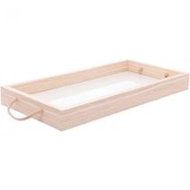 Bandeja Retangular Lyor Fundo Tipo Palha Natural e Alça 41,5x21,5x4cm