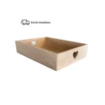 Bandeja Retangular M Lisa Alça Coração Para Café Da Manhã 30x20x6 MDF CRU