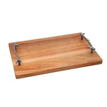 Bandeja Retangular Madeira de Acácia c/ Alça 30x15cm Rústica