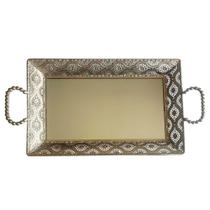 Bandeja Retangular Metálica Vazada Com Espelho no Fundo 49x25x5cm -Saldão Bandeja Retangular Metálica Vazada Com Espelho no Fundo 49x25x5cm -Saldão