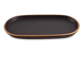 Bandeja Retangular Oval Decorativa Decoração Lavabo Pia Banheiro Porta Cerâmica Preta Borda Dourada Bandeja Retangular Oval Decorativa Decoração Lavabo Pia Banheiro Porta Cerâmica Preta Borda Dourada