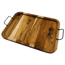 Bandeja Retangular para Petiscos de Madeira Teca com Alça para Servir