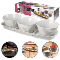 Bandeja Retângular Petisqueira Plástico 3 Divisórias e Molheira 400ml