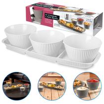 Bandeja Retângular Petisqueira Plástico 3 Divisórias e Molheira 400ml