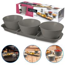 Bandeja Retângular Petisqueira Plástico 3 Divisórias e Molheira 400ml