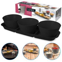 Bandeja Retângular Petisqueira Plástico 3 Divisórias e Molheira 400ml