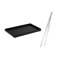 Bandeja Retangular Preta 25cm Pinça Empratamento Inox Buffet 2un Bandeja Retangular Preta 25cm Pinça Empratamento Inox Buffet 2un