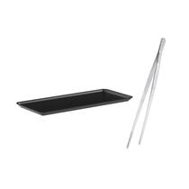 Bandeja Retangular Preta 27cm Pinça Empratamento Inox Buffet 2un Bandeja Retangular Preta 27cm Pinça Empratamento Inox Buffet 2un