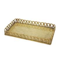 Bandeja Retangular Rattan Entrelaçado Vidro Impecavel