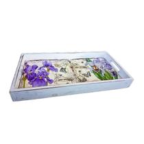 Bandeja Retangular Retrô 43x22,3cm Madeira e Cerâmica