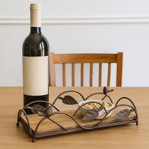 Bandeja Retangular Rústica Decorativa Ferro Madeira Com Pássaros Folhas Para Mesa Só Art's