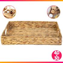 Bandeja Retangular Seagrass Fibra Natural Grande Com Alça 40x30x6 Cm