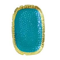 Bandeja Retangular Verde com Borda Dourada Bandeja Retangular Verde com Borda Dourada