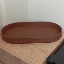 Bandeja revestimento pu oval g marrom 45x25x5cm