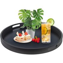 Bandeja SINBDLAI Bandeja de servir redonda de madeira preta de 51 cm