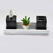 Bandeja -SLIM CLÁSSICA- Espelhada Lavabo Banheiro pés silicone Madeira cor BRANCA - 12x32x4