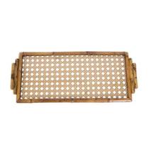 Bandeja Tigrada De Bambu E Palha Dourada E Vidro 40x17cm Bandeja Tigrada De Bambu E Palha Dourada E Vidro 40x17cm
