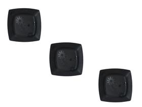 Bandeja Travessa Prato quadrado antiderrapante plástico preto - Kit com 3 unidades