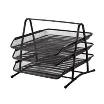 Bandeja tripla organizadora com 3 divisorias mesa escritorio documentos papel