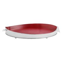 Bandeja Veneza Grande Prata com Cordão Palha e fundo de Couro Vermelho Bandeja Veneza Grande Prata com Cordão Palha e fundo de Couro Vermelho