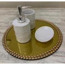 Bandeja vidro 30cm diâmetro dourada Bandeja vidro 30cm diâmetro dourada