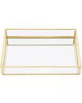 Bandeja Vidro Acabamento Metal Dourado Elegante 20x14x3,5cm