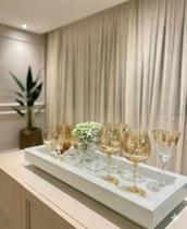 Bandeja Vidro Branco 50x30 P/ Decorar Sala, Taças Bar Inova Decor