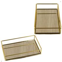 Bandeja Vidro Dourada Metal 11x19 Cm Decoraçação Casa