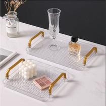 Bandejas Alça Grande Multiuso Em Acrílico Transparente Decorativa Luxo Dourado Mesa Sala De Jantar