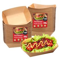 Bandejas de Alimentos PULOSPACK (100 Unidades) - Papel Kraft 1,36kg - Capacidade 3 Libras
