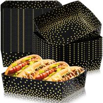 Bandejas de comida descartáveis Hushee Black/Gold Polka Dot, pacote com 50