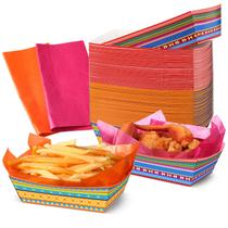 Bandejas de comida Dispowreath, conjunto de 50, Mexican Fiesta com papel encerado Bandejas de comida Dispowreath, conjunto de 50, Mexican Fiesta com papel encerado