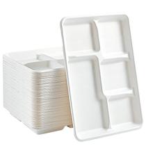 Bandejas de merenda escolar descartáveis Vplus 100% compostáveis, pratos de papel com 5 compartimentos, pacote com 100 Bandejas de merenda escolar descartáveis Vplus 100% compostáveis, pratos de papel com 5 compartimentos, pacote com 100