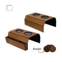 Bandejas De Sofá Kit 2 Unidades Esteira Porta Controle e Porta Copos Mdf Caramelo